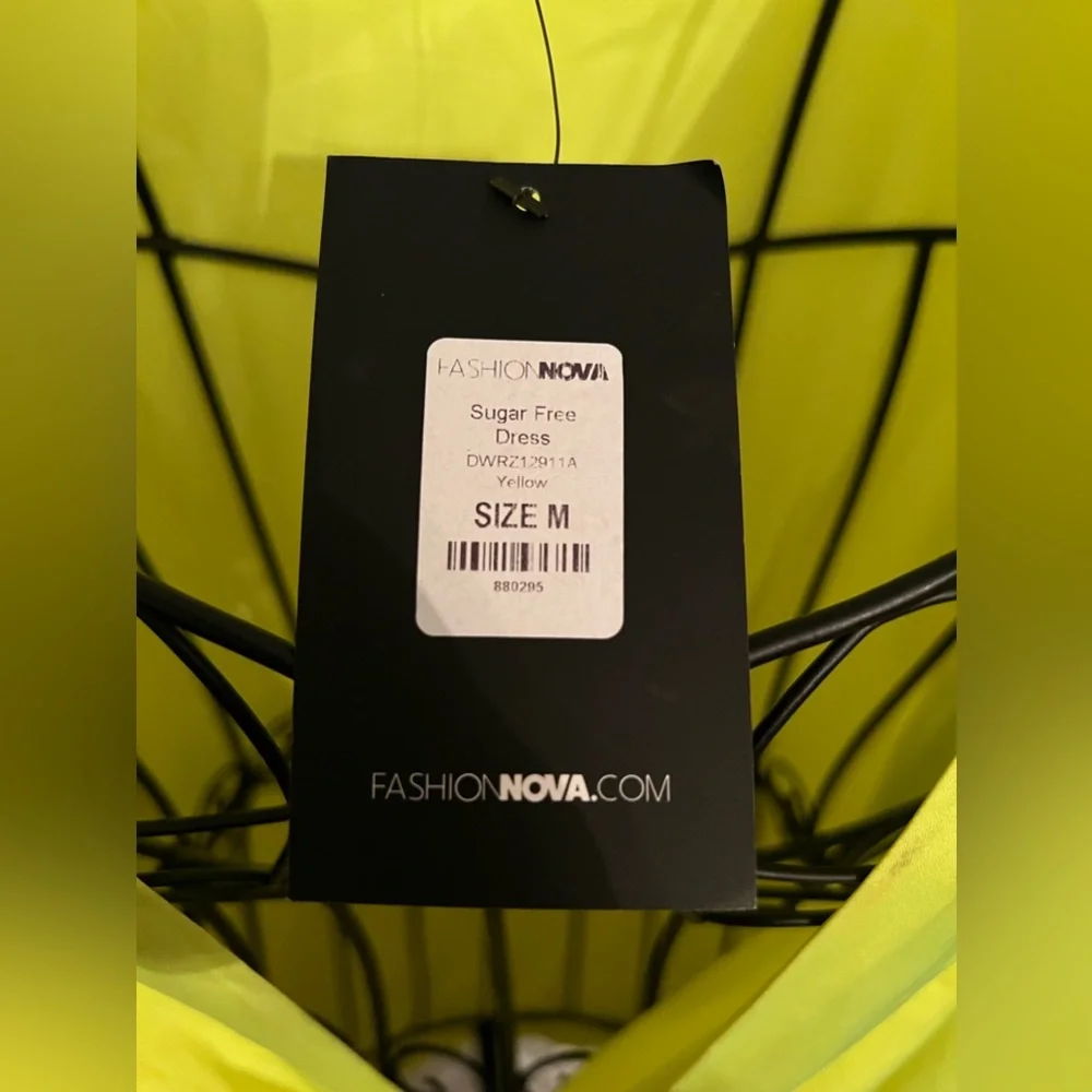 FASHION NOVA Sugar Free Dress Satin Neon Yellow NWT - Picture 14 of 14